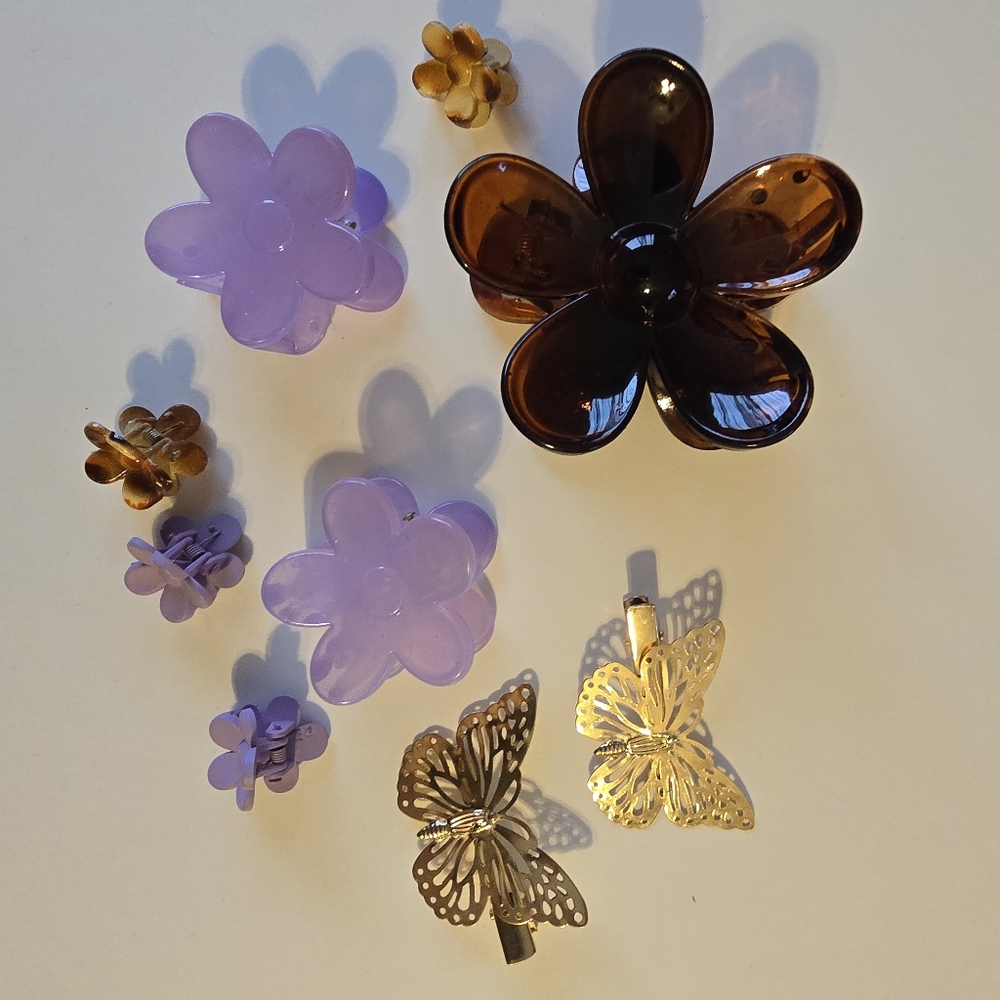 Floral and Butterfly Hair Clips Set